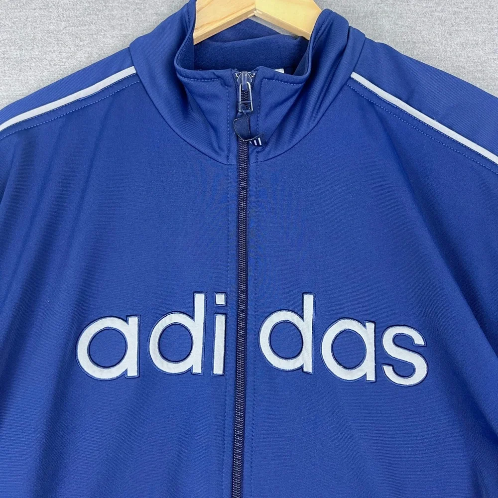 Vintage Adidas Jacket Mens Large Blue‎ Navy Track Zip-Up Logo Spellout Y2K